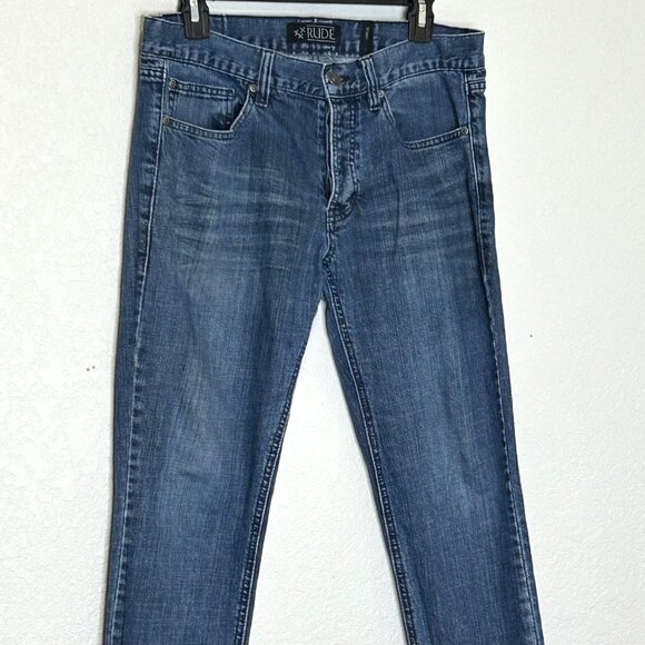 Men Rude 32/30 Skinny Button-fly Blue Jeans - Picture 3 of 14